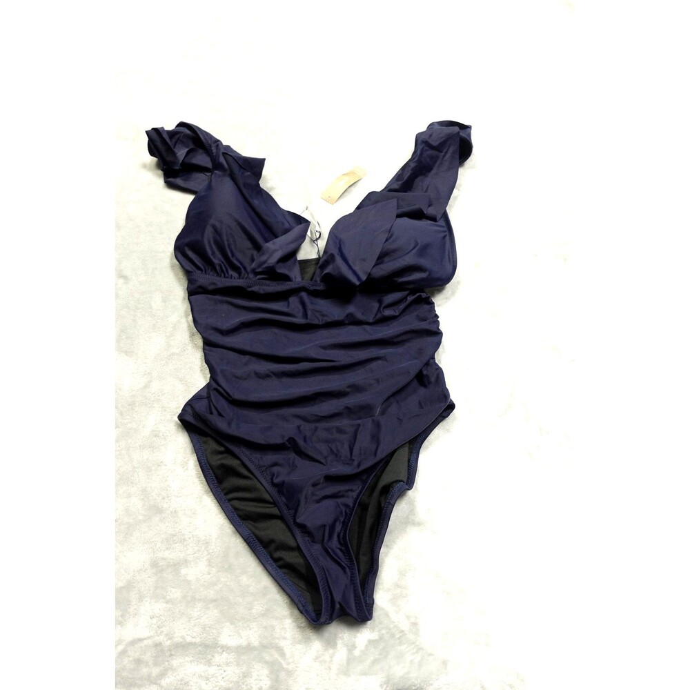 J.Crew Women's Size 12 Navy Blue Ruched Ruffle One Piece Swimsuit‎ NWT